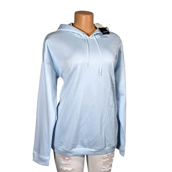 Adidas Womens Light Blue Embossed Logo Pullover Hoodie Size L NWT - Picture 4 of 12
